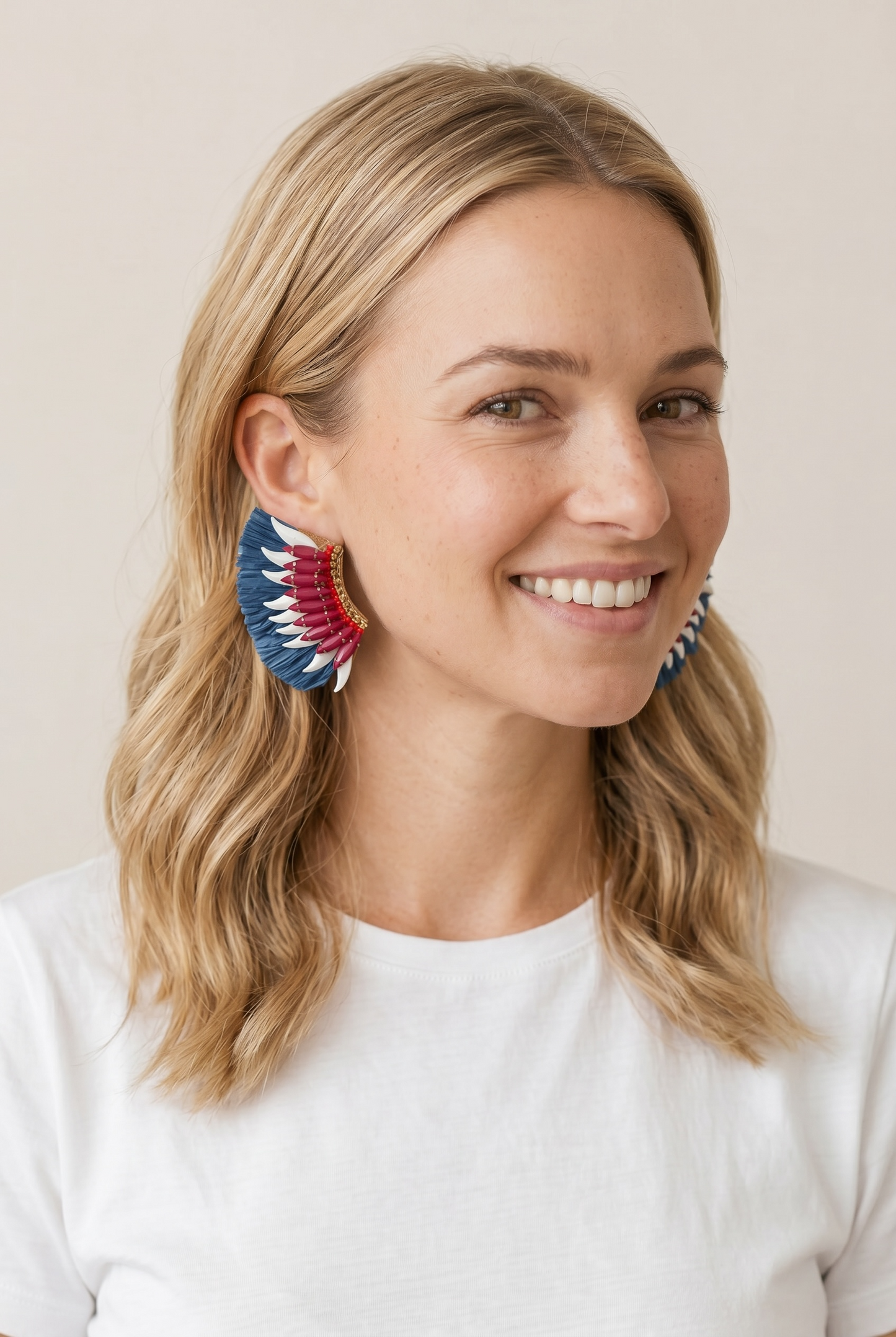 Patriotic Raffia Wing Statement Earrings