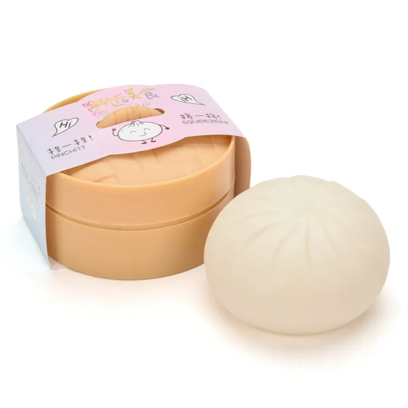 Dumpling Squishes Stress Balls with Steamer, Cute Anxiety Relief Toy, Soft Squeeze Decompression Dough for Adults, Simulation Food Squishies Steamer Bun Fidget Toy for Adults and Kids