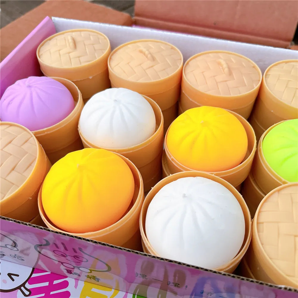 Dumpling Squishes Stress Balls with Steamer, Cute Anxiety Relief Toy, Soft Squeeze Decompression Dough for Adults, Simulation Food Squishies Steamer Bun Fidget Toy for Adults and Kids