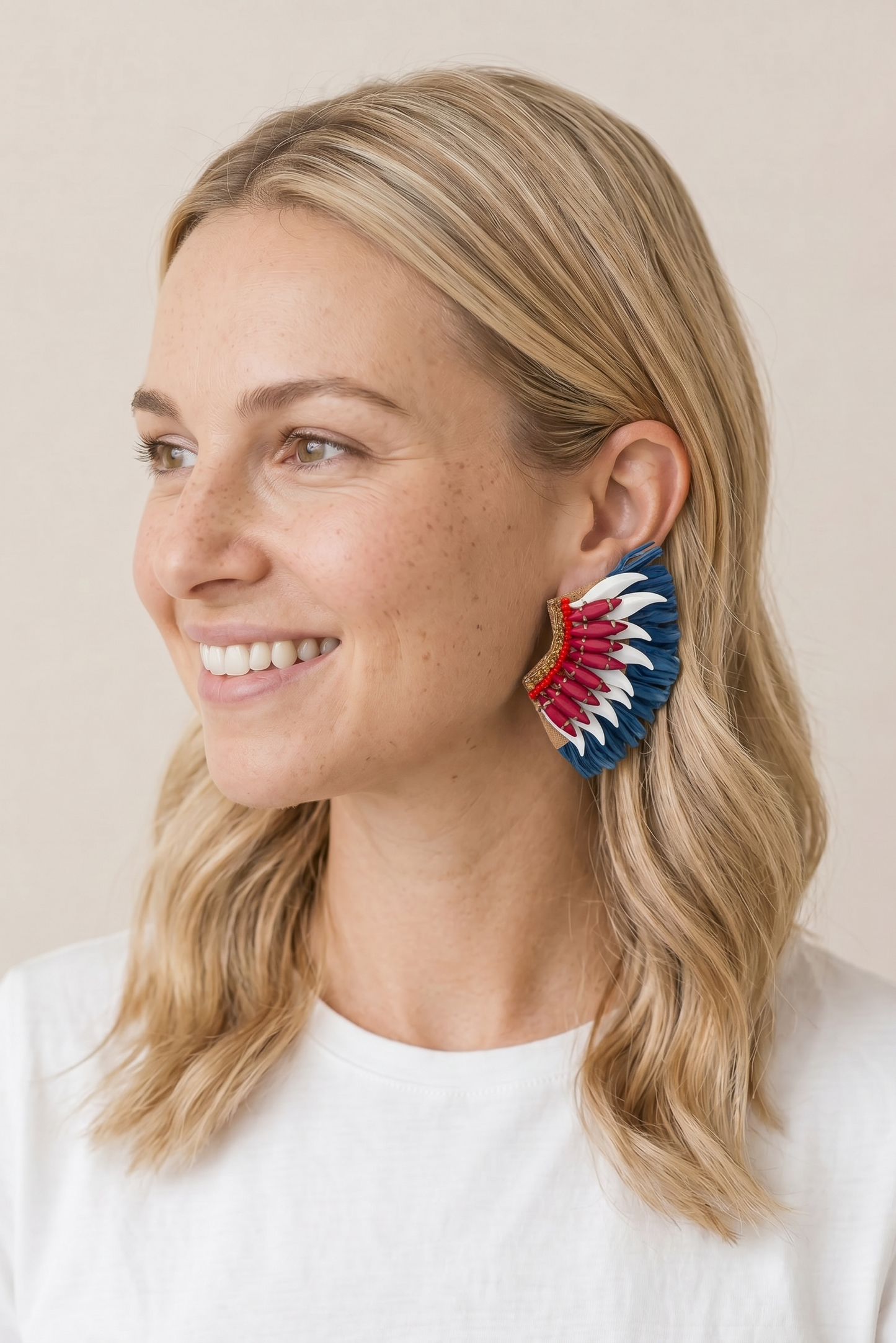 Patriotic Raffia Wing Statement Earrings