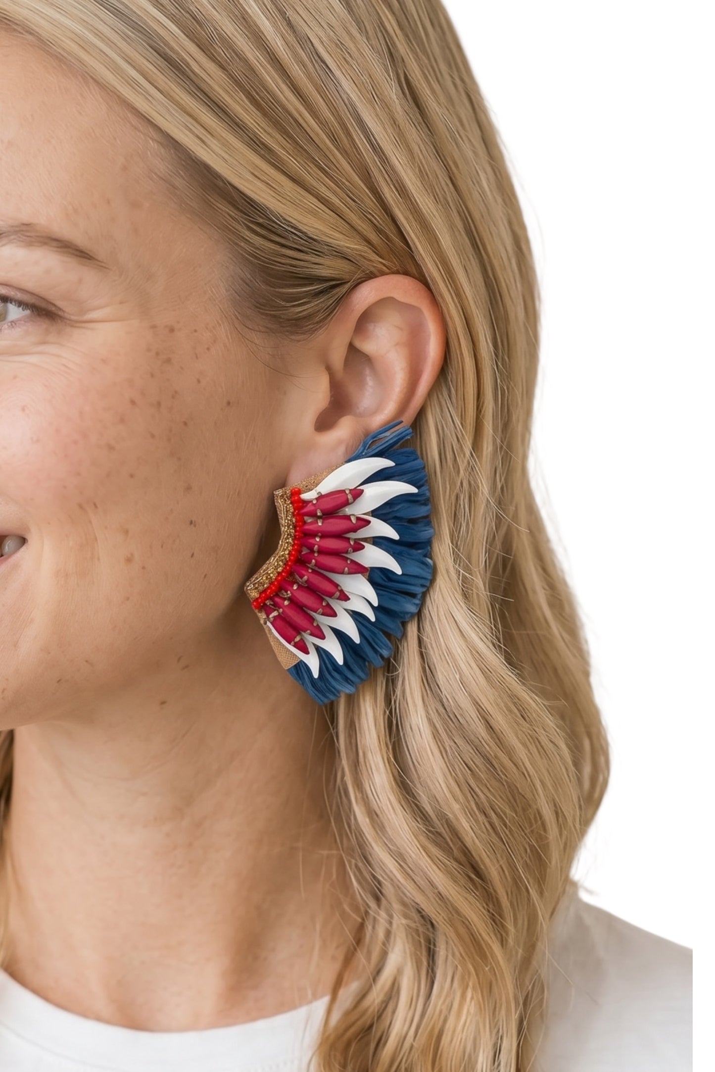 Patriotic Raffia Wing Statement Earrings